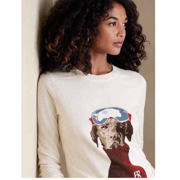 Banana Republic Sweaters - Banana Republic skiing dog sweater large cream cotton womens